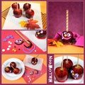 Making homemade Happy Halloween toffee apples collage Royalty Free Stock Photo