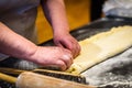 Making homemade jam doughnuts in a professional restaurant buff Royalty Free Stock Photo