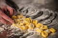 Making homemade ravioli. Concept of Italian food. banner, menu, recipe place for text, top view Royalty Free Stock Photo