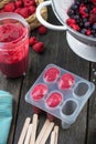 Making homemade summer fruit lolly pops Royalty Free Stock Photo