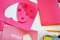 Making homemade valentines day cards arts and crafts Royalty Free Stock Photo