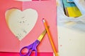 Making homemade valentines day cards arts and crafts Royalty Free Stock Photo