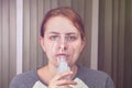 Making inhalation with nebulizer mask Royalty Free Stock Photo