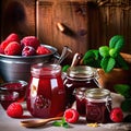 Making jam, ingredients and final product
