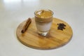 making Korean coffee, dalgona coffee on white quartz kitchen table