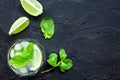 Making mojito on dark background top view