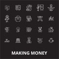 Making money editable line icons vector set on black background. Making money white outline illustrations, signs