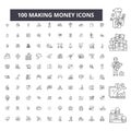 Making money editable line icons, 100 vector set, collection. Making money black outline illustrations, signs, symbols