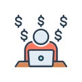 Color illustration icon for Making Money, laptop and currency