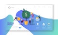 Making Money Landing Page. Business Investment Banner with Flat People Characters and Money Tree Website Template