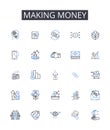 Making money line icons collection. Earning wages, Gaining profits, Accumulating wealth, Securing income, Receiving