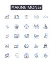 Making money line icons collection. Earning wages, Gaining profits, Accumulating wealth, Securing income, Receiving