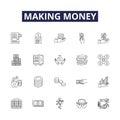 Making money line vector icons and signs. Profit, Invest, Save, Leverage, Trade, Sell, Bargain, Build outline vector