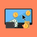 Making money online concept. Flat design stylish. Royalty Free Stock Photo