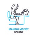 Making money online concept , outline icon, linear sign, thin line pictogram, logo, flat illustration, vector Royalty Free Stock Photo