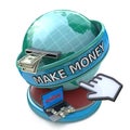 Making money online - withdrawing dollars online. Make money words on the globe