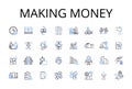 Making money line icons collection. Earning wages, Gaining profits, Accumulating wealth, Securing income, Receiving