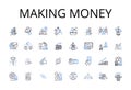 Making money line icons collection. Earning wages, Gaining profits, Accumulating wealth, Securing income, Receiving