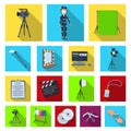 Making a movie flat icons in set collection for design. Attributes and Equipment vector symbol stock web illustration. Royalty Free Stock Photo