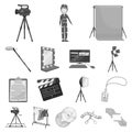 Making a movie monochrome icons in set collection for design. Attributes and Equipment vector symbol stock web Royalty Free Stock Photo