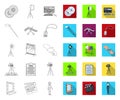 Making a movie outline,flat icons in set collection for design. Attributes and Equipment vector symbol stock web