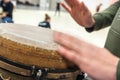 Making music with djembe and drumming hands Royalty Free Stock Photo