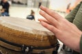 Making music with djembe and drumming hands Royalty Free Stock Photo