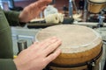 Making music with djembe and drumming hands Royalty Free Stock Photo