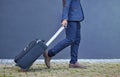 Making my way downtown. a businessman walking with his suitcase. Royalty Free Stock Photo