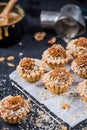 Making omemade caramel cupcakes with walnuts Royalty Free Stock Photo