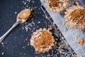 Making omemade caramel cupcakes with walnuts Royalty Free Stock Photo
