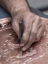 Making pattern on copper tray, Gaziantep, Turkey