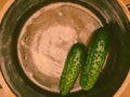 Making pickled cucumbers in clay jar Royalty Free Stock Photo