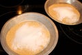 Making pie crust in pie tin Royalty Free Stock Photo