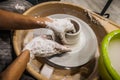 Close-up of potter making pot in pottery workshop Royalty Free Stock Photo