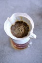 Making pour-over coffee with a hario V60 dripper Royalty Free Stock Photo