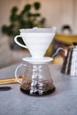 Making pour-over coffee with a hario V60 dripper Royalty Free Stock Photo