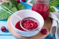 Making Raspberry Sauce in a bowl