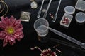 Manufacture of resin and flower jewelry by mold Royalty Free Stock Photo