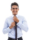 Making the right first impression. a handsome businessman straightening his tie. Royalty Free Stock Photo