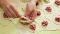 Making russian meat dumplings Royalty Free Stock Photo