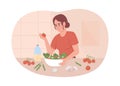 Making salad with fresh vegetables and mayonnaise vector isolated illustration