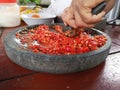 Making Sambal Saos From Indonesia Royalty Free Stock Photo