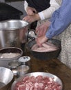 Making Sausage Old Fashion Way on Farm Handmade Royalty Free Stock Photo