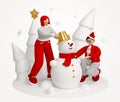 Making a snowman - colorful 3D style illustration with cartoon character