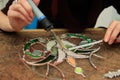 Soldering of stained glass Royalty Free Stock Photo