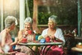 Making time to catch up with good old friends. Cropped shot of a group of senior female friends enjoying a lunch date. Royalty Free Stock Photo