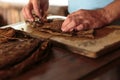 Making of tobacco cigars Royalty Free Stock Photo