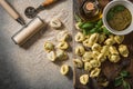 Making tortellini with fresh spinach,overhead,view