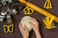 Making toys for Christmas decorations from salt dough. Step 2 Royalty Free Stock Photo